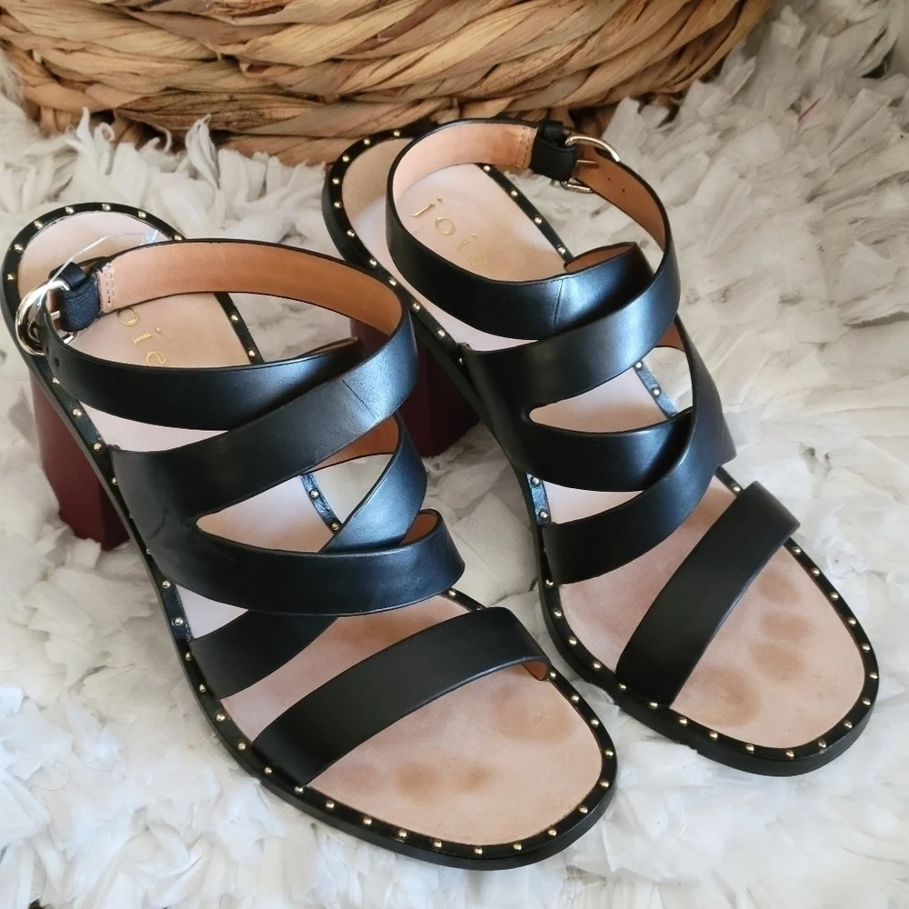 JOIE black Strappy Block Heel Sandals Summer Shoes